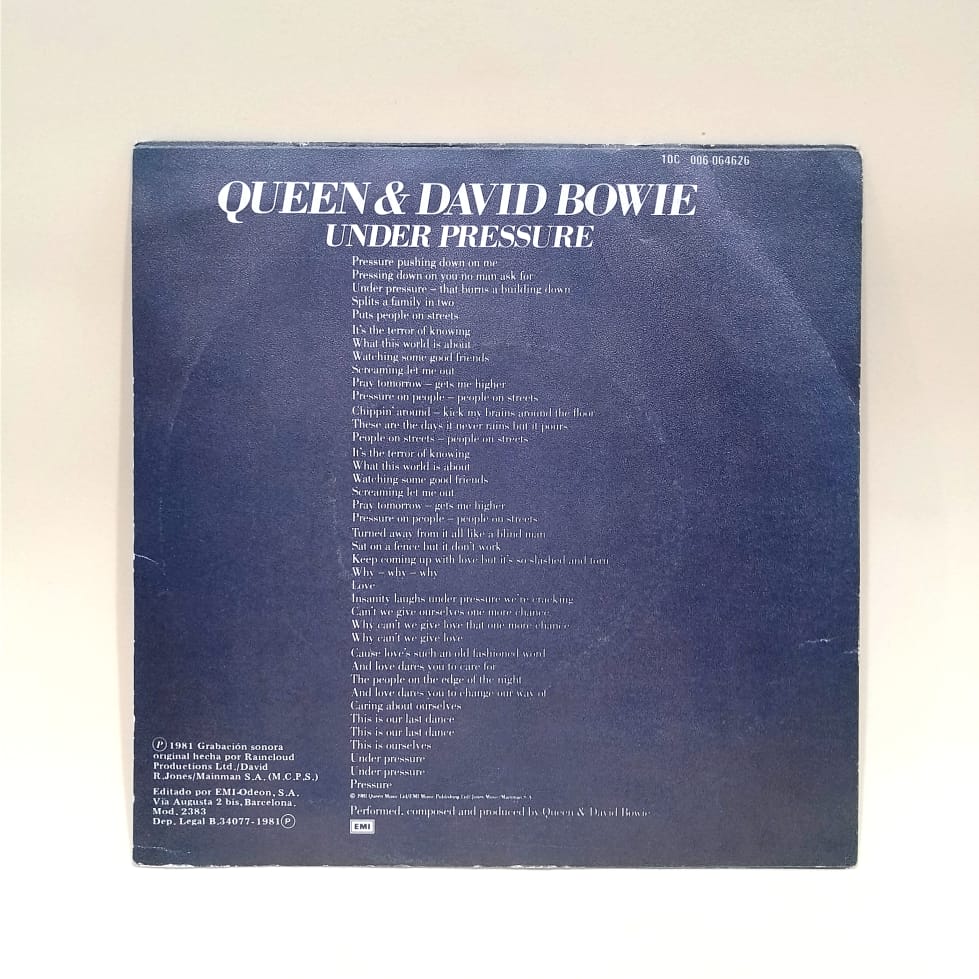 Queen Bowie Under Pressure Disco Single vinilo